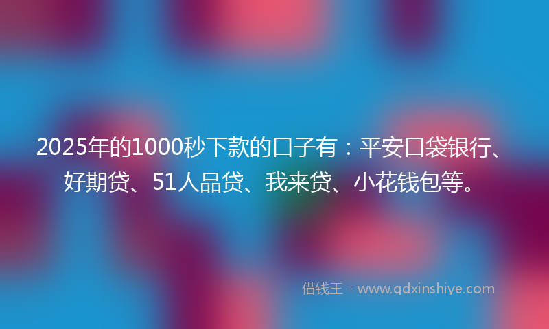 2025年的1000秒下款的口子有：平安口袋银行、好期贷、51人品贷、我来贷、小花钱包等。