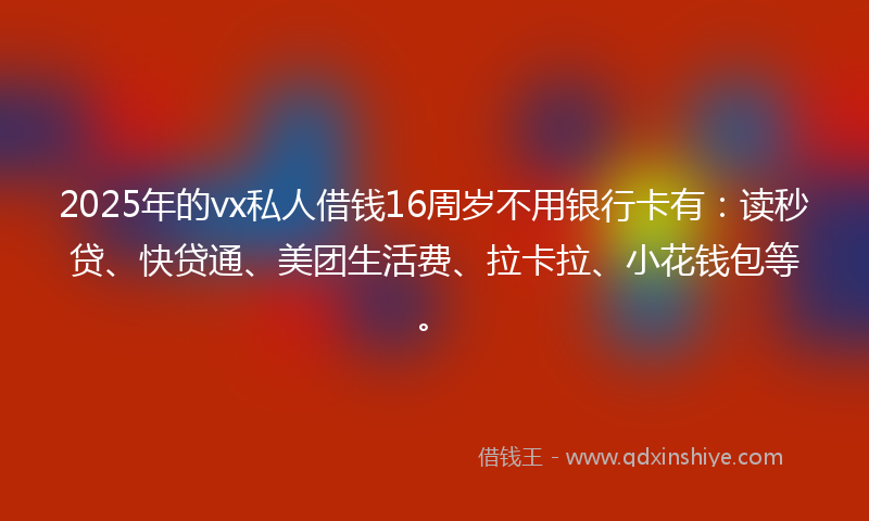 2025年的vx私人借钱16周岁不用银行卡有：读秒贷、快贷通、美团生活费、拉卡拉、小花钱包等。