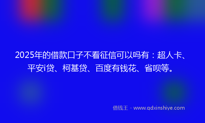 2025年的借款口子不看征信可以吗有：超人卡、平安i贷、柯基贷、百度有钱花、省呗等。