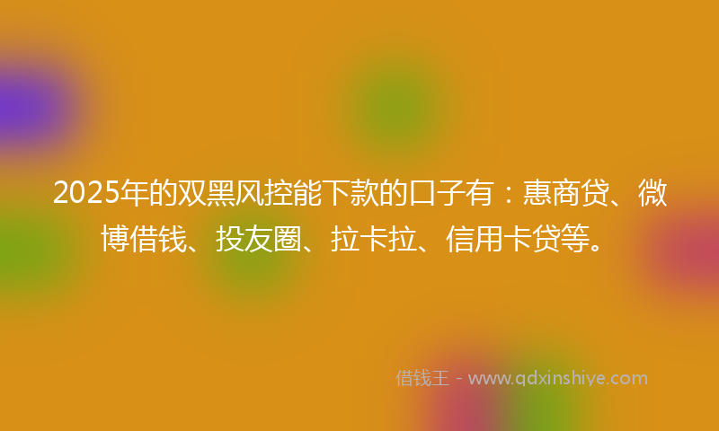 2025年的双黑风控能下款的口子有：惠商贷、微博借钱、投友圈、拉卡拉、信用卡贷等。