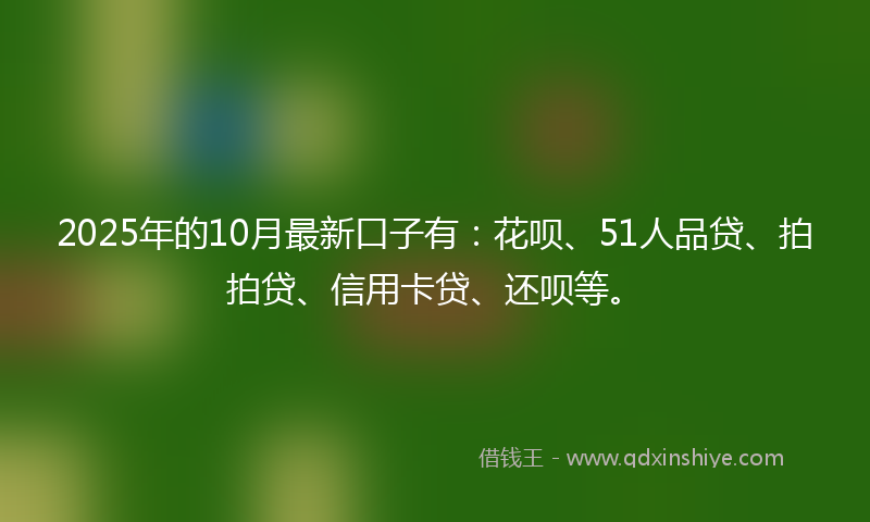 2025年的10月最新口子有：花呗、51人品贷、拍拍贷、信用卡贷、还呗等。