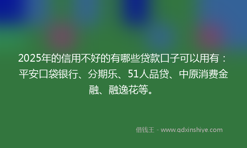 2025年的信用不好的有哪些贷款口子可以用有：平安口袋银行、分期乐、51人品贷、中原消费金融、融逸花等。