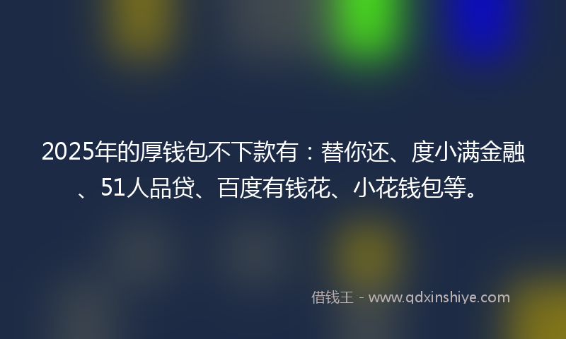 2025年的厚钱包不下款有：替你还、度小满金融、51人品贷、百度有钱花、小花钱包等。