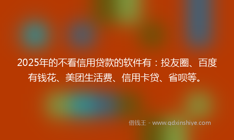 2025年的不看信用贷款的软件有：投友圈、百度有钱花、美团生活费、信用卡贷、省呗等。