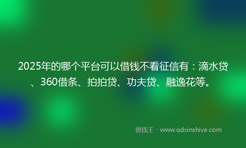 2025年的哪个平台可以借钱不看征信有：滴水贷、360借条、拍拍贷、功夫贷、融逸花等。