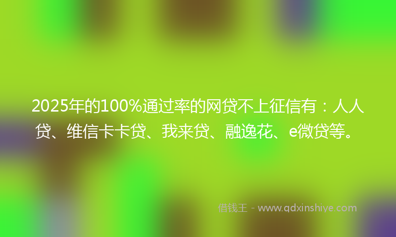 2025年的100%通过率的网贷不上征信有：人人贷、维信卡卡贷、我来贷、融逸花、e微贷等。