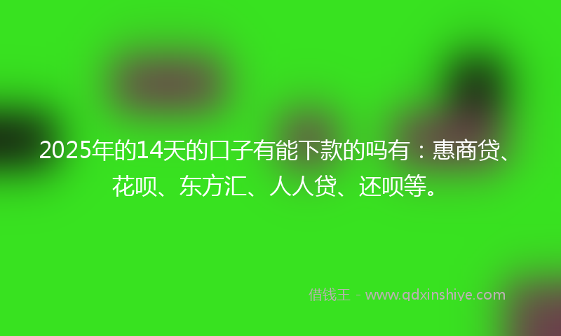 2025年的14天的口子有能下款的吗有：惠商贷、花呗、东方汇、人人贷、还呗等。