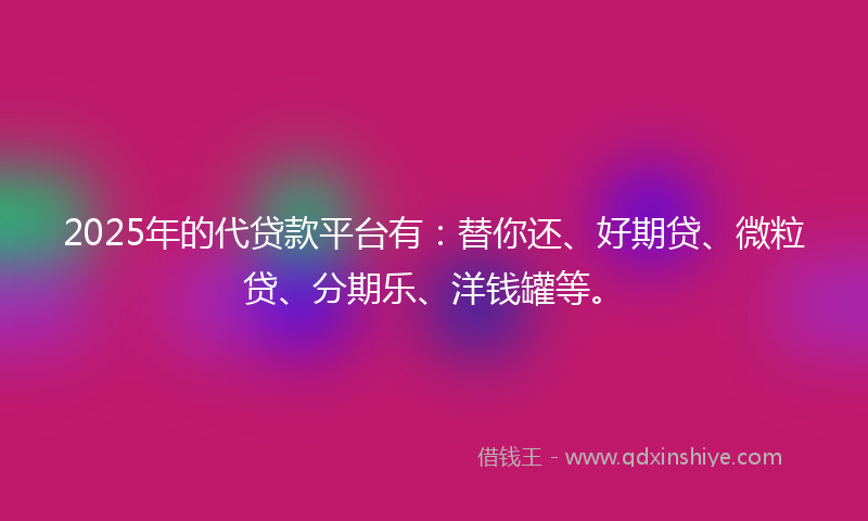 2025年的代贷款平台有：替你还、好期贷、微粒贷、分期乐、洋钱罐等。