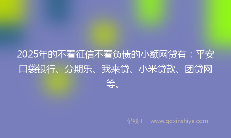 2025年的不看征信不看负债的小额网贷有：平安口袋银行、分期乐、我来贷、小米贷款、团贷网等。