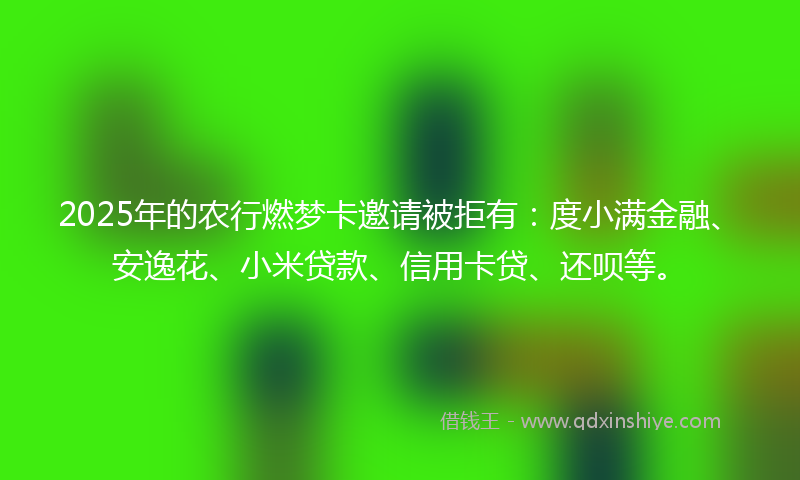2025年的农行燃梦卡邀请被拒有：度小满金融、安逸花、小米贷款、信用卡贷、还呗等。