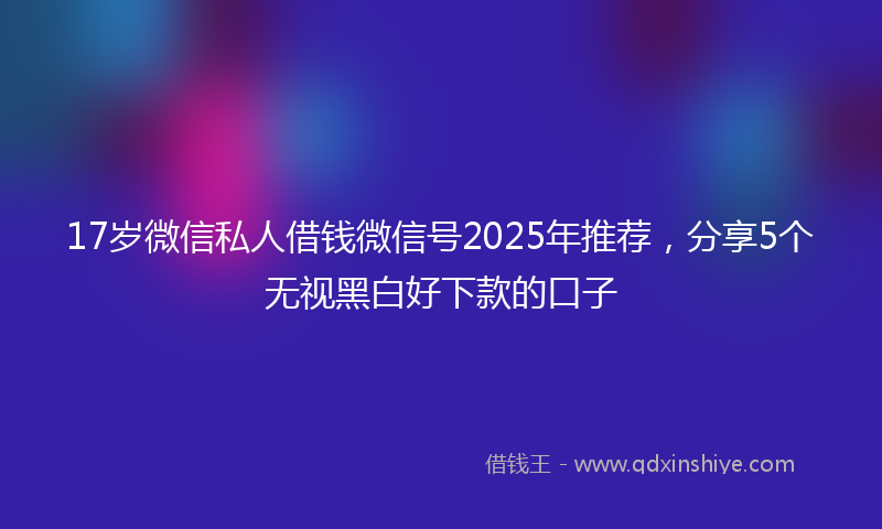 17岁微信私人借钱微信号2025年推荐，分享5个无视黑白好下款的口子