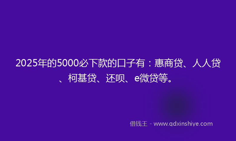 2025年的5000必下款的口子有：惠商贷、人人贷、柯基贷、还呗、e微贷等。