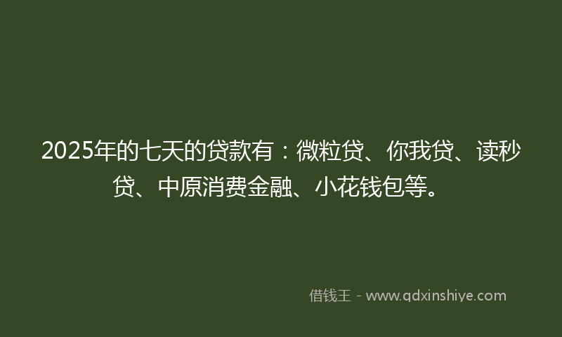 2025年的七天的贷款有：微粒贷、你我贷、读秒贷、中原消费金融、小花钱包等。