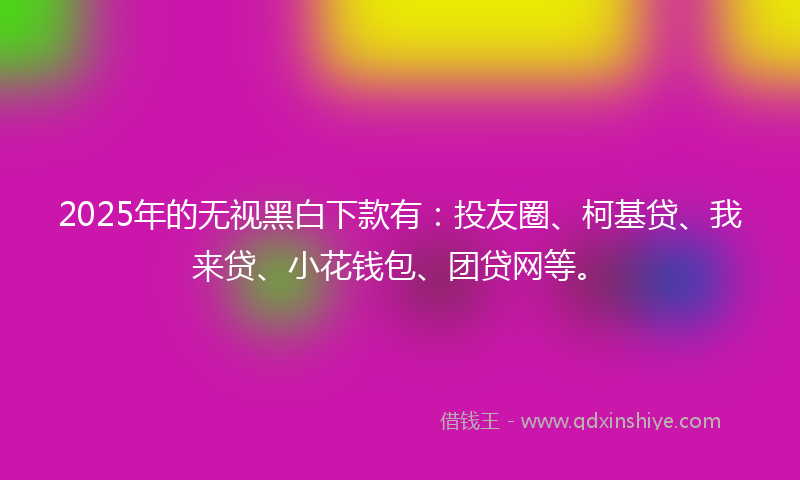 2025年的无视黑白下款有：投友圈、柯基贷、我来贷、小花钱包、团贷网等。