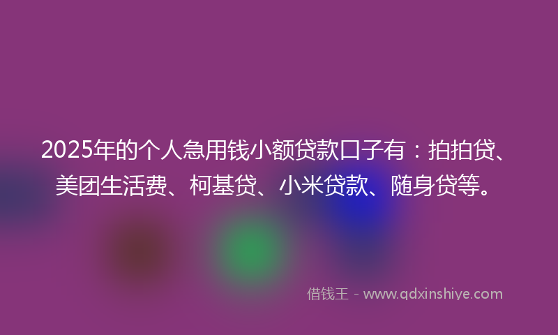 2025年的个人急用钱小额贷款口子有：拍拍贷、美团生活费、柯基贷、小米贷款、随身贷等。