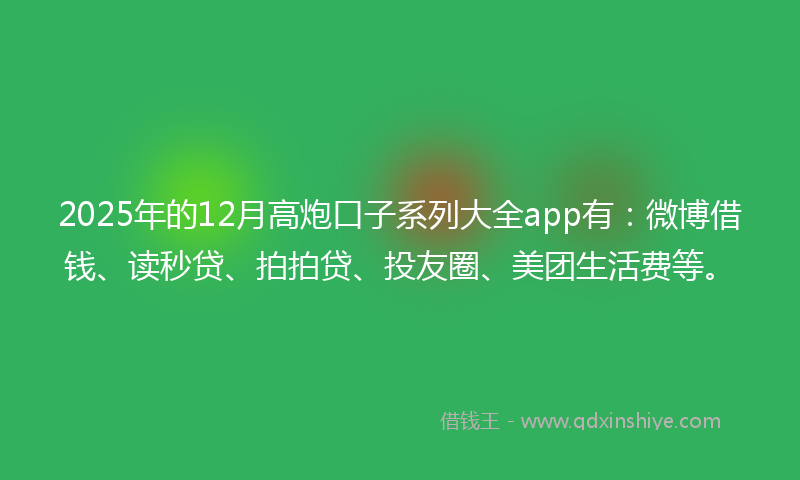 2025年的12月高炮口子系列大全app有：微博借钱、读秒贷、拍拍贷、投友圈、美团生活费等。