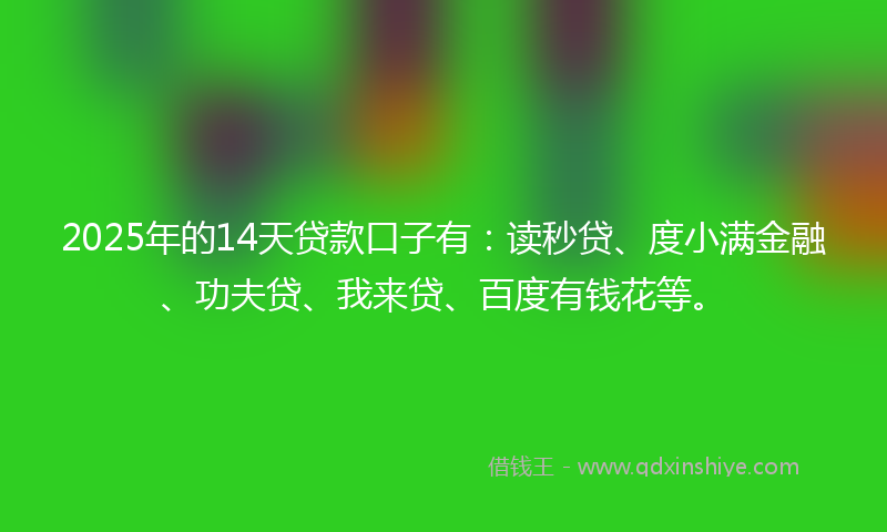 2025年的14天贷款口子有：读秒贷、度小满金融、功夫贷、我来贷、百度有钱花等。