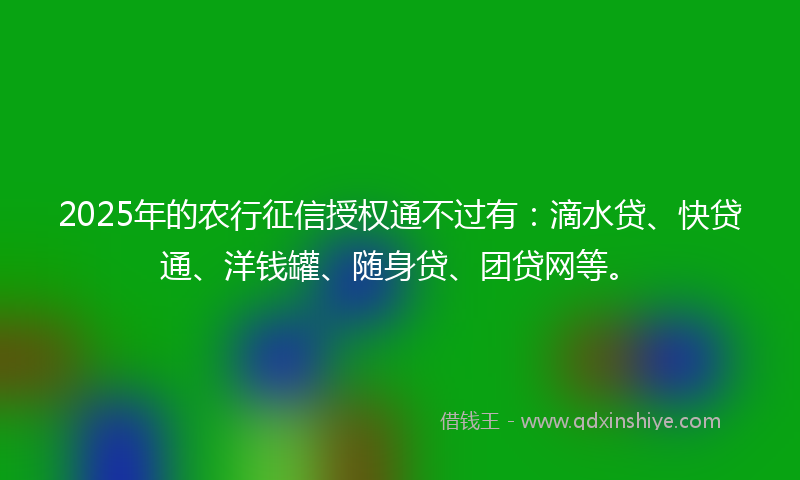 2025年的农行征信授权通不过有：滴水贷、快贷通、洋钱罐、随身贷、团贷网等。