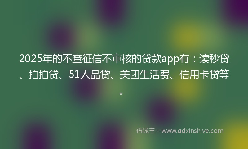 2025年的不查征信不审核的贷款app有：读秒贷、拍拍贷、51人品贷、美团生活费、信用卡贷等。