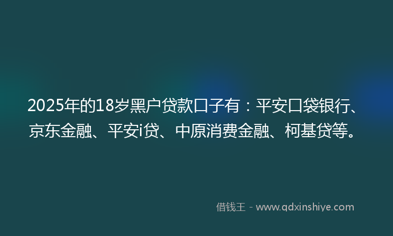 2025年的18岁黑户贷款口子有：平安口袋银行、京东金融、平安i贷、中原消费金融、柯基贷等。