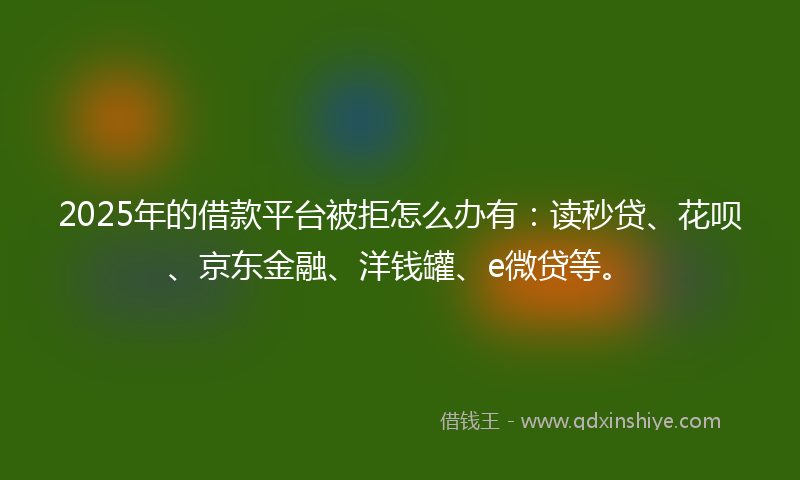 2025年的借款平台被拒怎么办有：读秒贷、花呗、京东金融、洋钱罐、e微贷等。