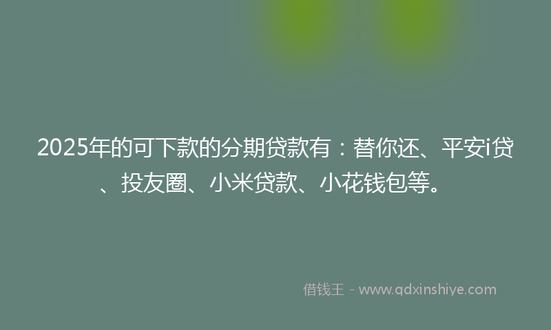 2025年的可下款的分期贷款有：替你还、平安i贷、投友圈、小米贷款、小花钱包等。