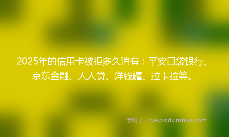 2025年的信用卡被拒多久消有：平安口袋银行、京东金融、人人贷、洋钱罐、拉卡拉等。