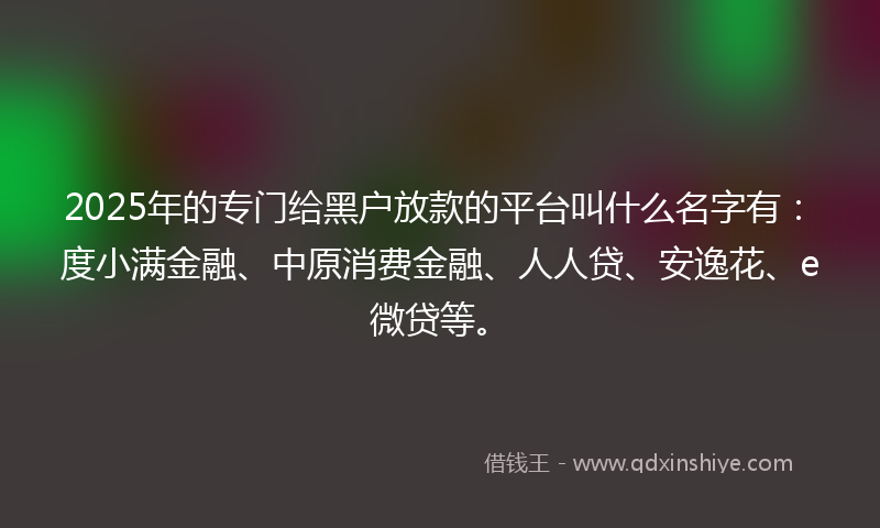 2025年的专门给黑户放款的平台叫什么名字有：度小满金融、中原消费金融、人人贷、安逸花、e微贷等。