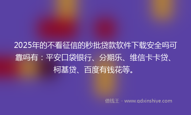 2025年的不看征信的秒批贷款软件下载安全吗可靠吗有：平安口袋银行、分期乐、维信卡卡贷、柯基贷、百度有钱花等。