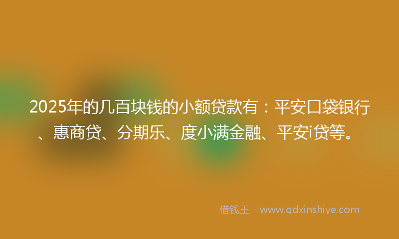2025年的几百块钱的小额贷款有：平安口袋银行、惠商贷、分期乐、度小满金融、平安i贷等。