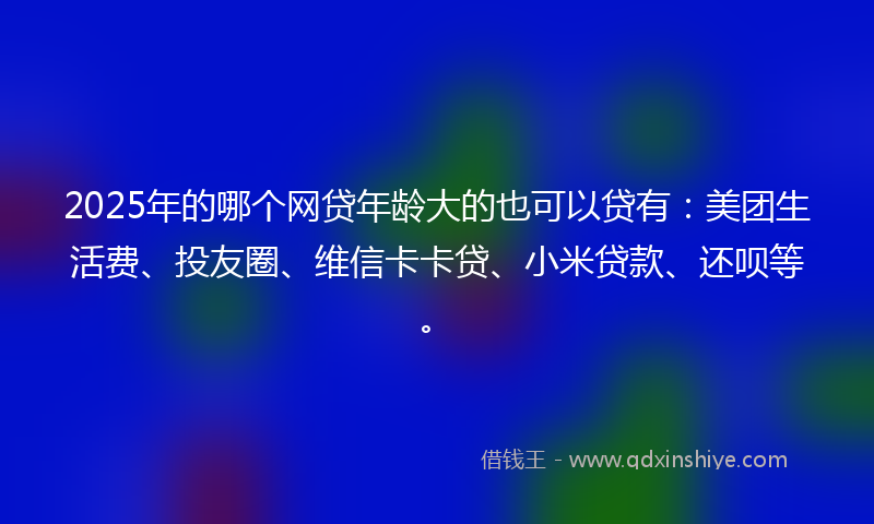2025年的哪个网贷年龄大的也可以贷有：美团生活费、投友圈、维信卡卡贷、小米贷款、还呗等。