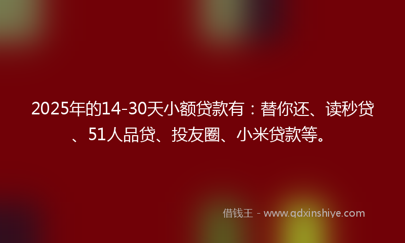 2025年的14-30天小额贷款有：替你还、读秒贷、51人品贷、投友圈、小米贷款等。