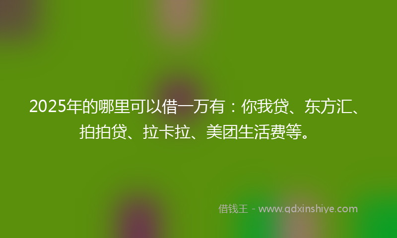 2025年的哪里可以借一万有：你我贷、东方汇、拍拍贷、拉卡拉、美团生活费等。
