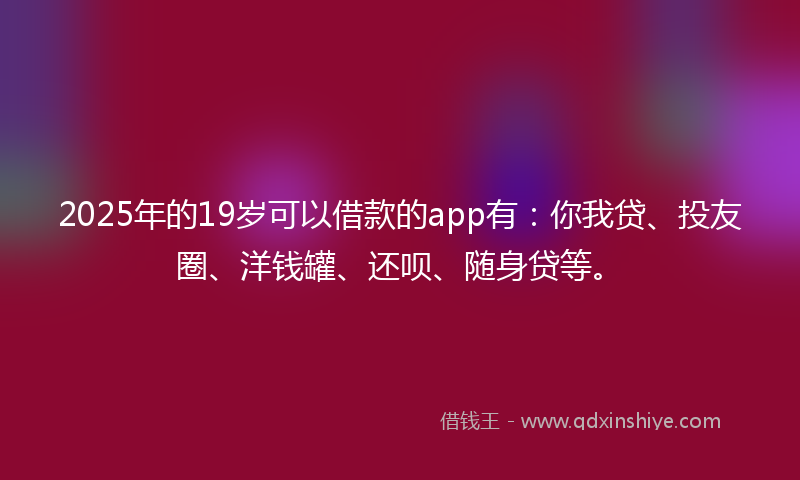 2025年的19岁可以借款的app有：你我贷、投友圈、洋钱罐、还呗、随身贷等。