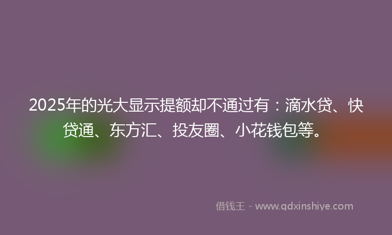 2025年的光大显示提额却不通过有：滴水贷、快贷通、东方汇、投友圈、小花钱包等。