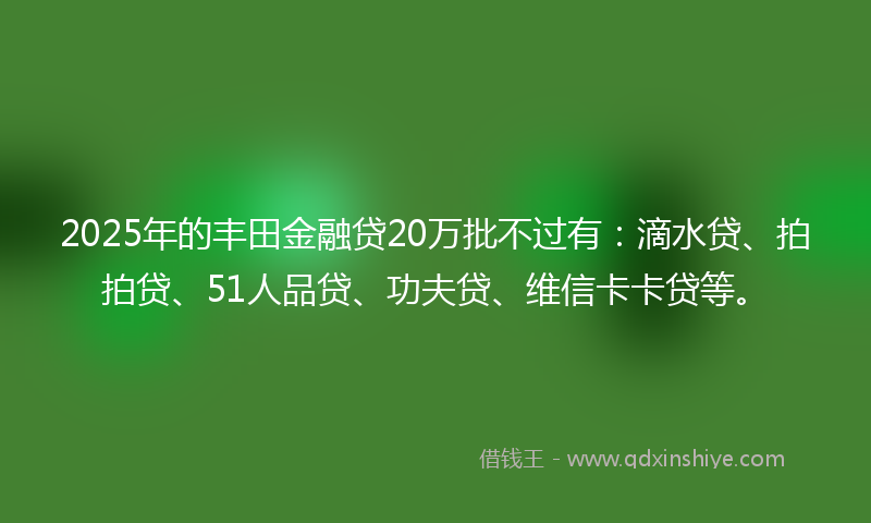 2025年的丰田金融贷20万批不过有：滴水贷、拍拍贷、51人品贷、功夫贷、维信卡卡贷等。