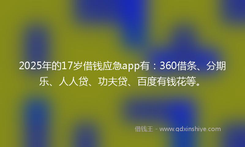 2025年的17岁借钱应急app有：360借条、分期乐、人人贷、功夫贷、百度有钱花等。
