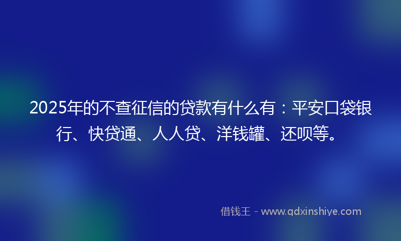 2025年的不查征信的贷款有什么有：平安口袋银行、快贷通、人人贷、洋钱罐、还呗等。