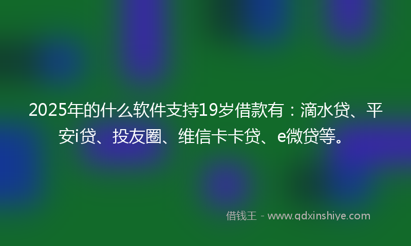 2025年的什么软件支持19岁借款有：滴水贷、平安i贷、投友圈、维信卡卡贷、e微贷等。