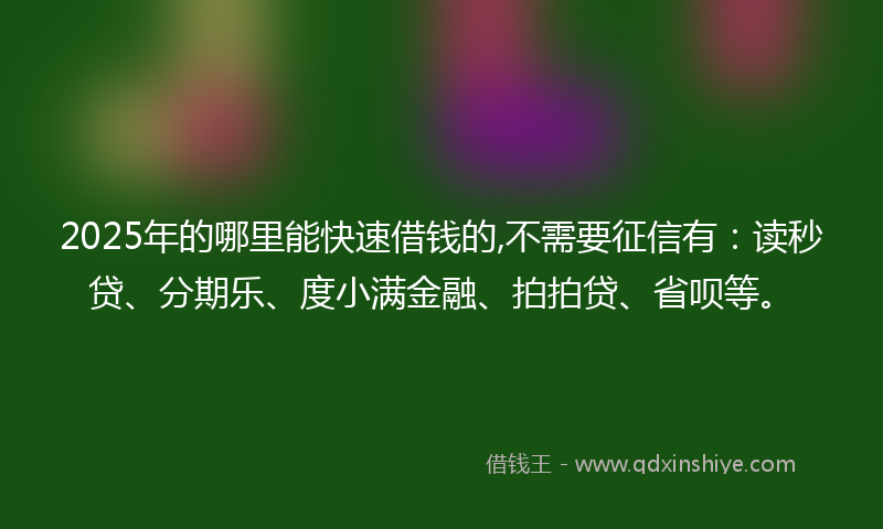 2025年的哪里能快速借钱的,不需要征信有：读秒贷、分期乐、度小满金融、拍拍贷、省呗等。