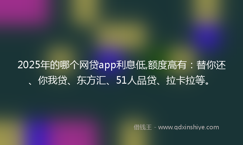 2025年的哪个网贷app利息低,额度高有：替你还、你我贷、东方汇、51人品贷、拉卡拉等。