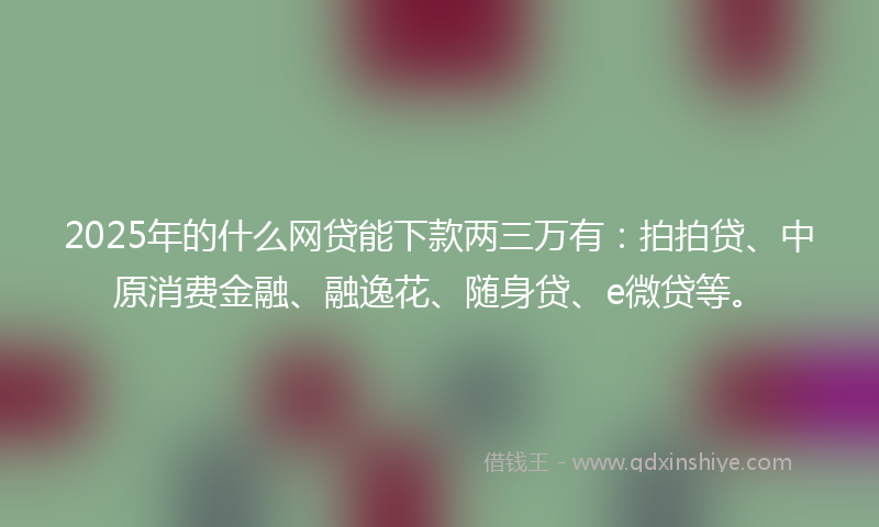 2025年的什么网贷能下款两三万有：拍拍贷、中原消费金融、融逸花、随身贷、e微贷等。