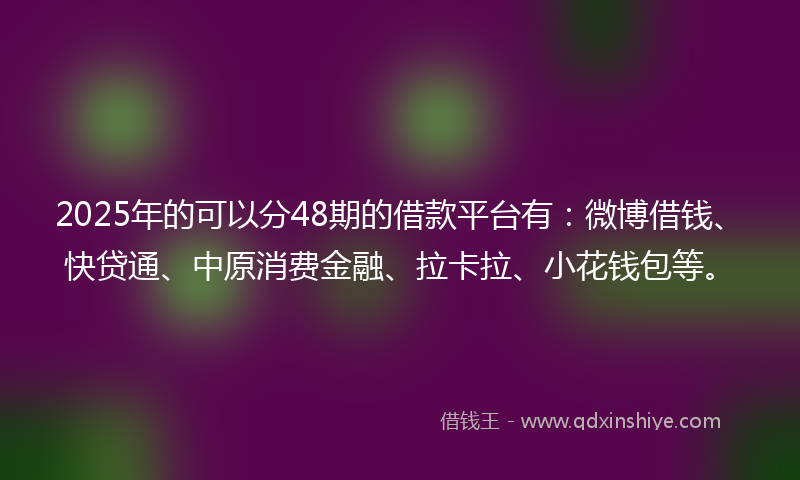 2025年的可以分48期的借款平台有：微博借钱、快贷通、中原消费金融、拉卡拉、小花钱包等。