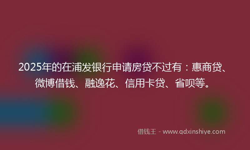 2025年的在浦发银行申请房贷不过有：惠商贷、微博借钱、融逸花、信用卡贷、省呗等。