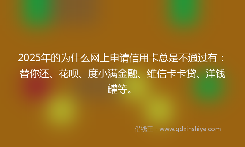 2025年的为什么网上申请信用卡总是不通过有：替你还、花呗、度小满金融、维信卡卡贷、洋钱罐等。