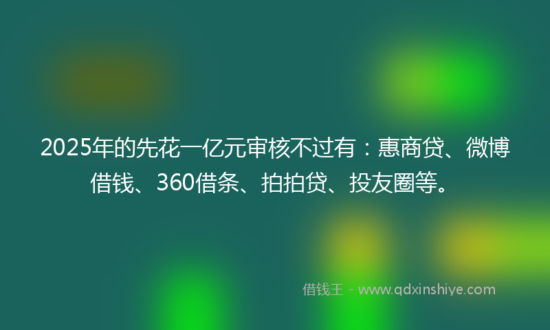 2025年的先花一亿元审核不过有：惠商贷、微博借钱、360借条、拍拍贷、投友圈等。