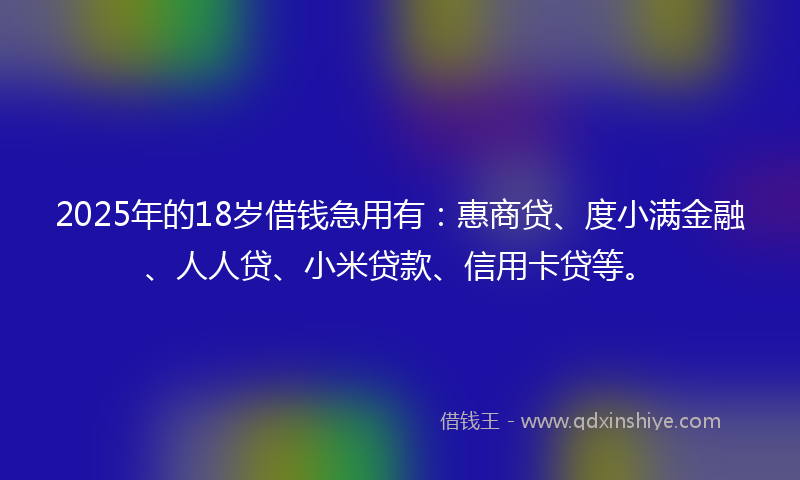 2025年的18岁借钱急用有：惠商贷、度小满金融、人人贷、小米贷款、信用卡贷等。