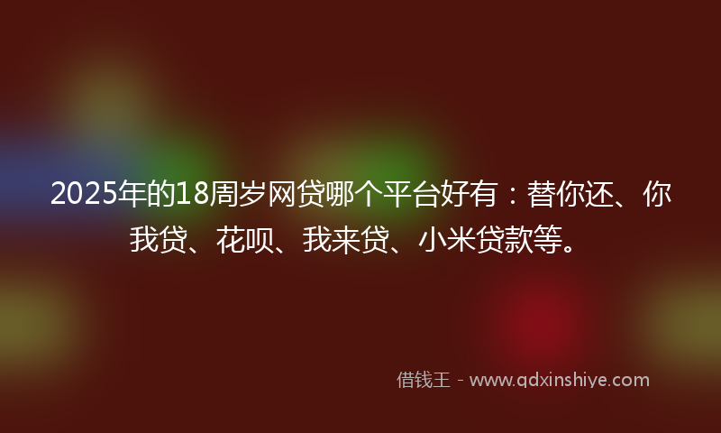 2025年的18周岁网贷哪个平台好有：替你还、你我贷、花呗、我来贷、小米贷款等。