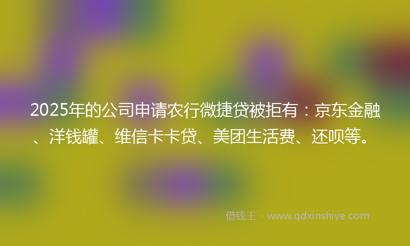 2025年的公司申请农行微捷贷被拒有：京东金融、洋钱罐、维信卡卡贷、美团生活费、还呗等。