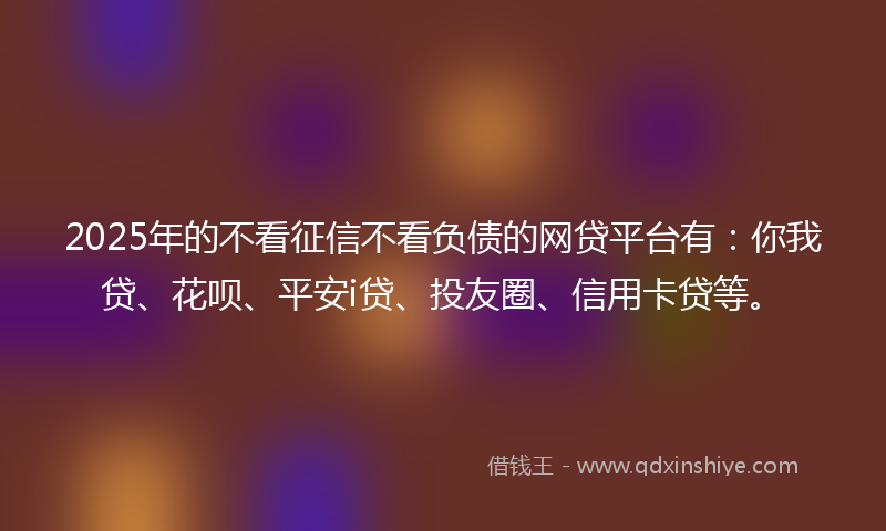 2025年的不看征信不看负债的网贷平台有：你我贷、花呗、平安i贷、投友圈、信用卡贷等。